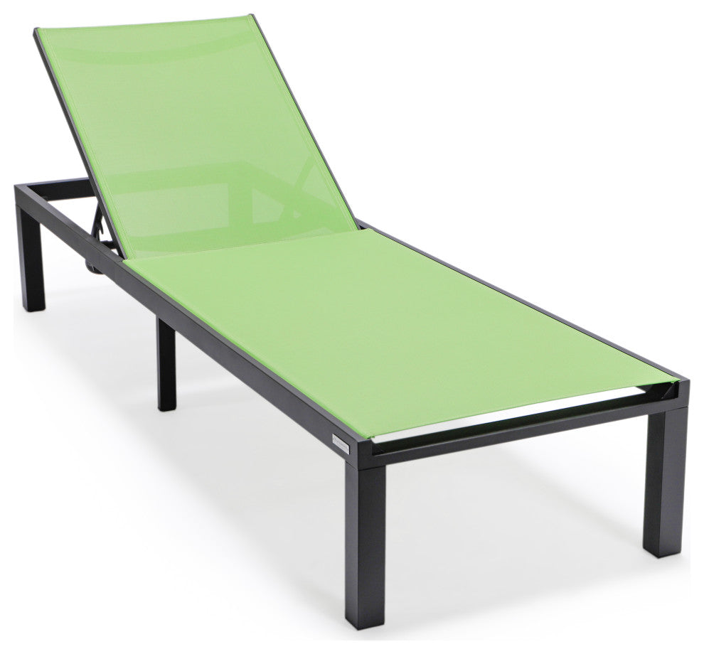 LeisureMod Marlin Patio Chaise Lounge Chair With Black Frame, Green