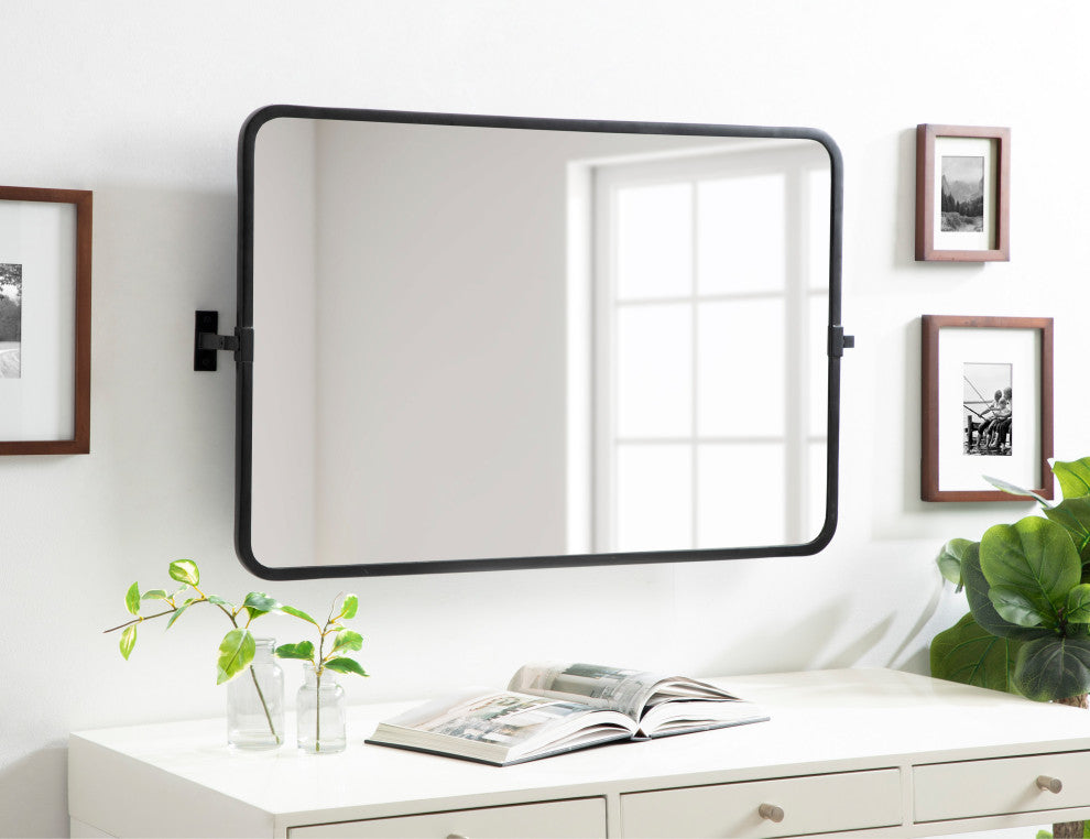 Elijah Pivot Wall Mirror, Black 38x24