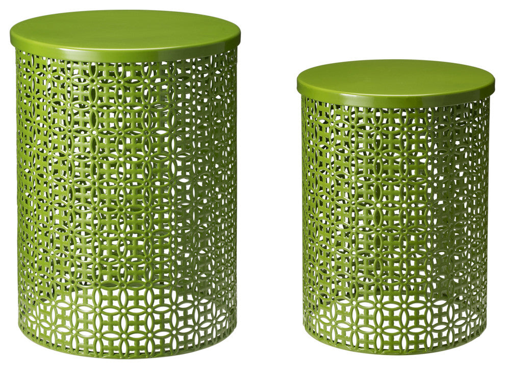 Metal Garden Stool or Plant Stand or Accent Table, Set of 2, Green