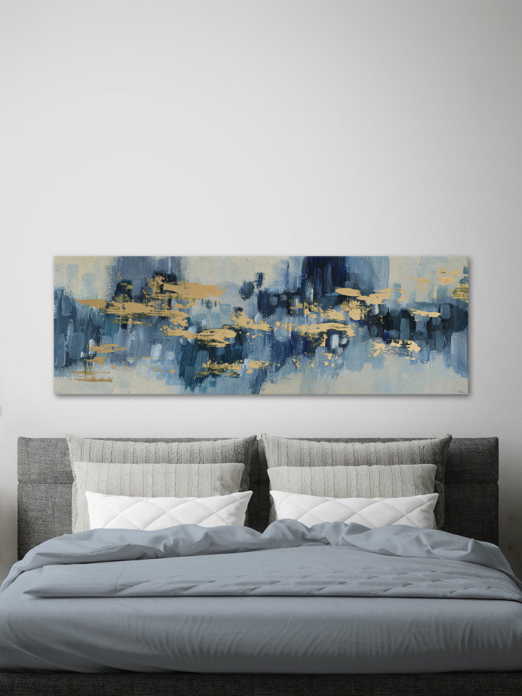 "Gold Water Reflection" Painting Print on Wrapped Canvas, 15"x5"