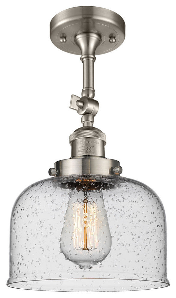 Large Bell 8" Semi-Flush Mount, Brushed Satin Nickel, Glass: Seedy