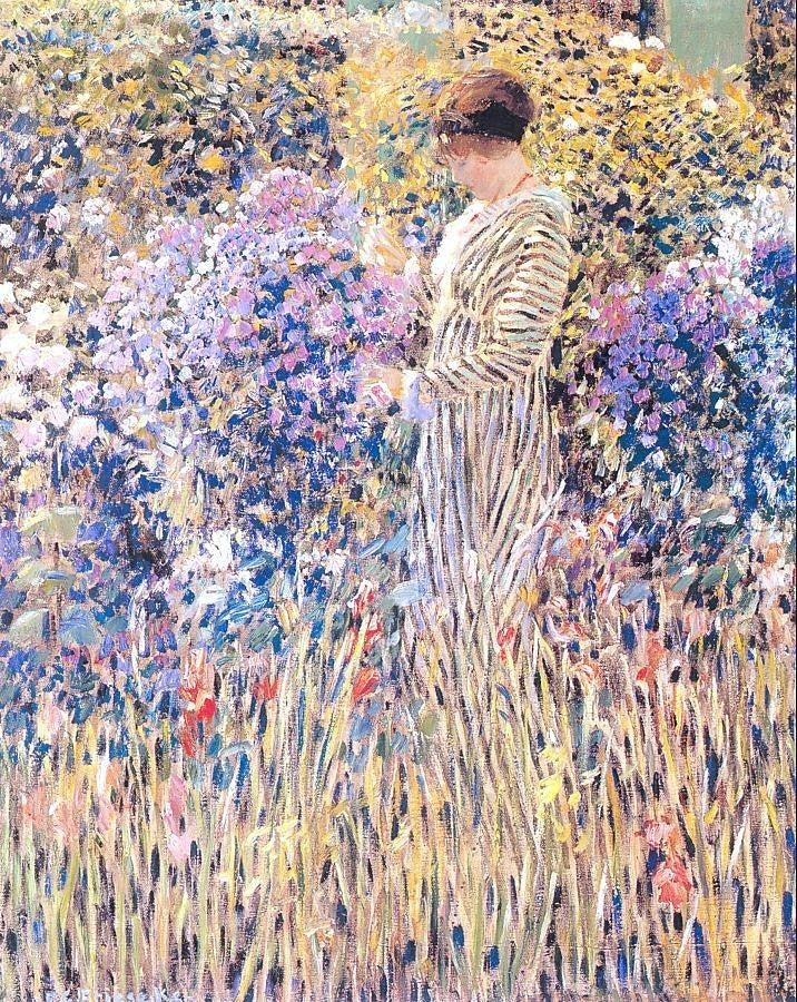 Frederick Carl Frieseke A Lady in a Garden, Gallery Wrapped Canvas, 20"x25"