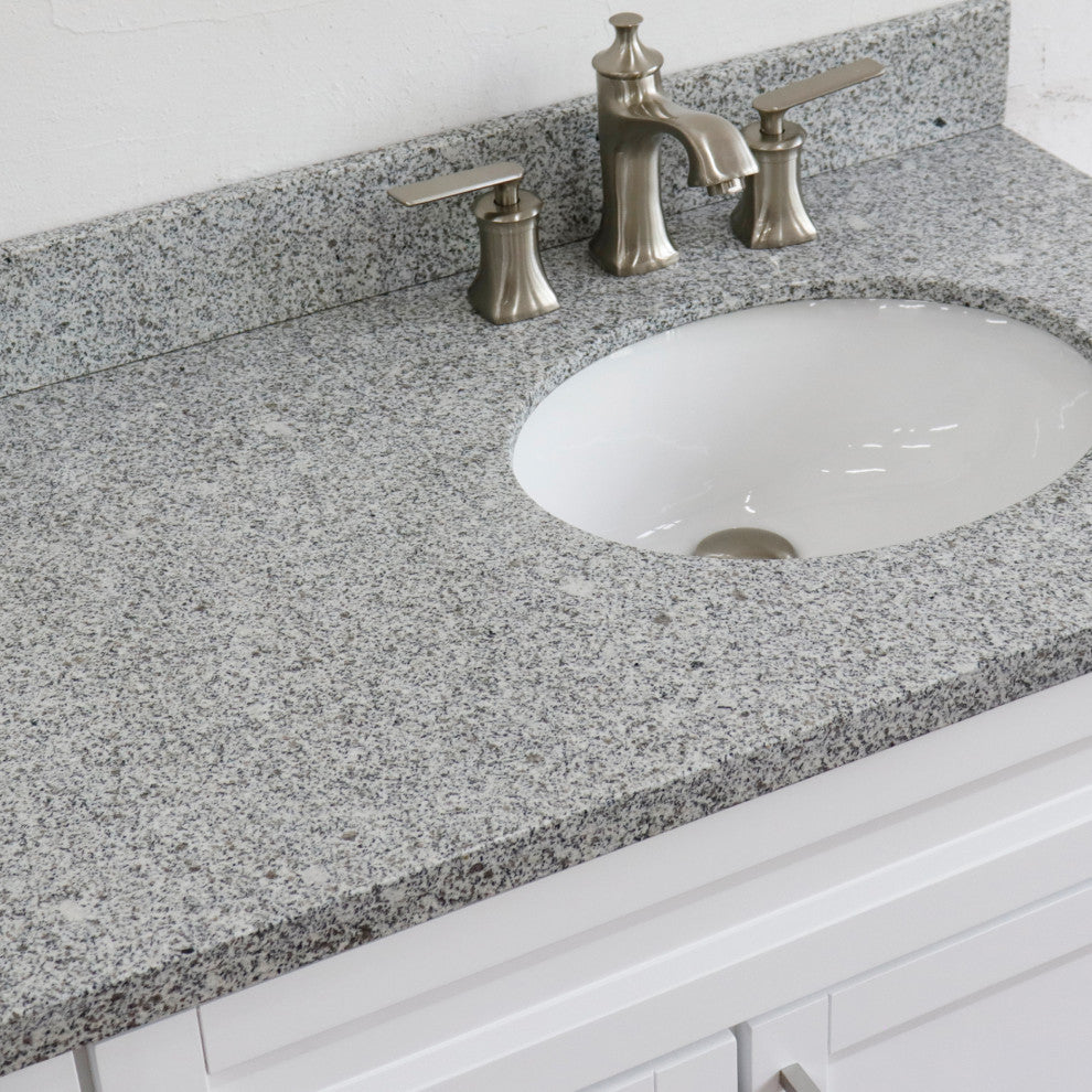 37" Single Sink Vanity, White Finish With Gray Granite