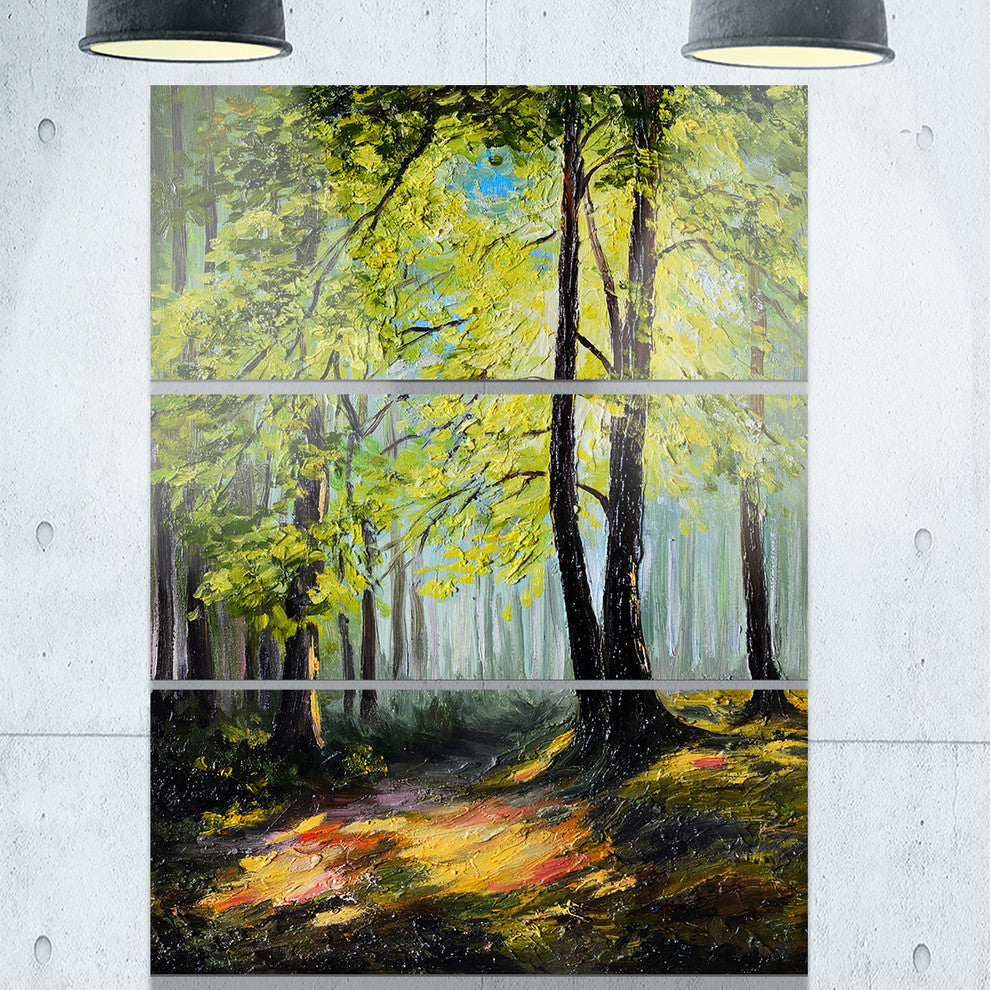 "Green Autumn Forest" Glossy Metal Wall Art, 3 Panels, 28"x36"