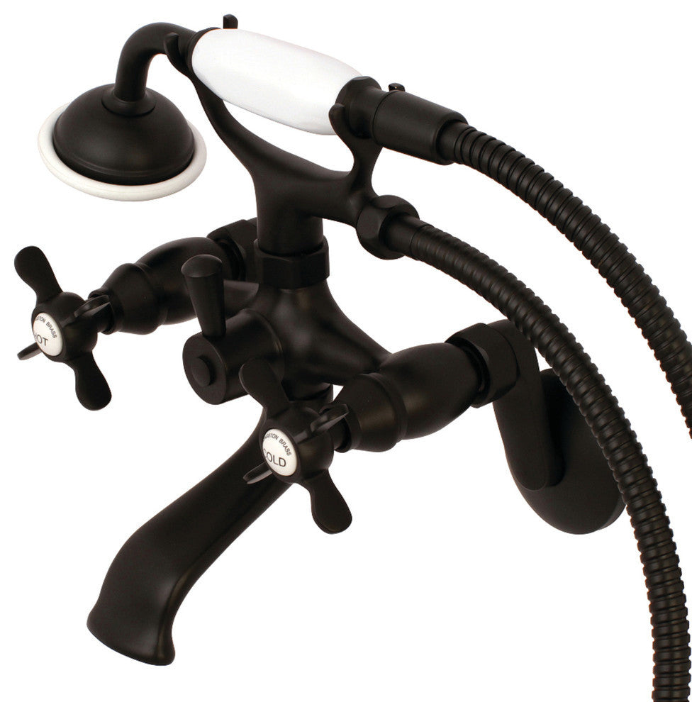 Kingston Brass Wall Mount Clawfoot Tub Faucet With Hand Shower, Matte Black
