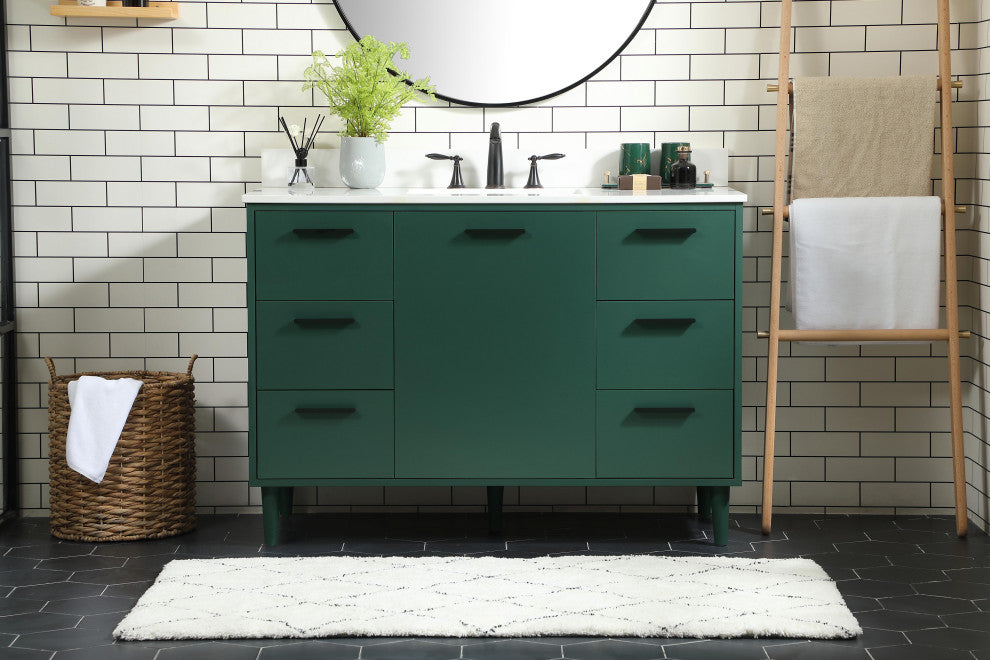 Home Living Modern Natural Oak-Light Bathroom Vanity, Green, 48"