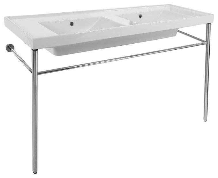 Nameeks 3006-CON-No Hole Scarabeo 48" Ceramic Double Basin - White