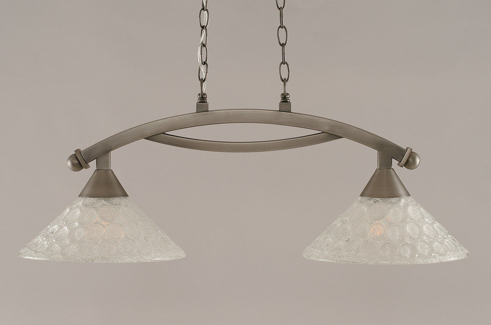 Bow 2 Light Island Light In Brushed Nickel, 12" Italian Bubble Glass