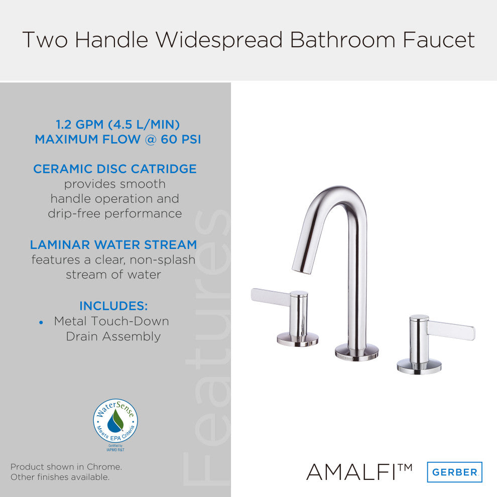 Amalfi Two Handle Widespread Lavatory Faucet Chrome, Chrome