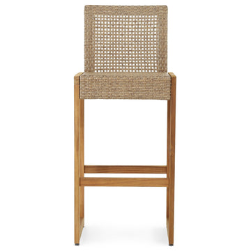 Resaca Outdoor Wicker Barstools, Set of 2, Light Multi-Brown and Teak