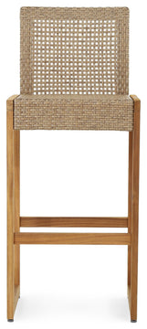 Resaca Outdoor Wicker Barstools, Set of 2, Light Multi-Brown and Teak