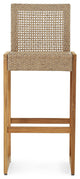 Resaca Outdoor Wicker Barstools, Set of 2, Light Multi-Brown and Teak