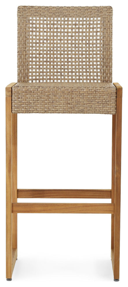 Resaca Outdoor Wicker Barstools, Set of 2, Light Multi-Brown and Teak