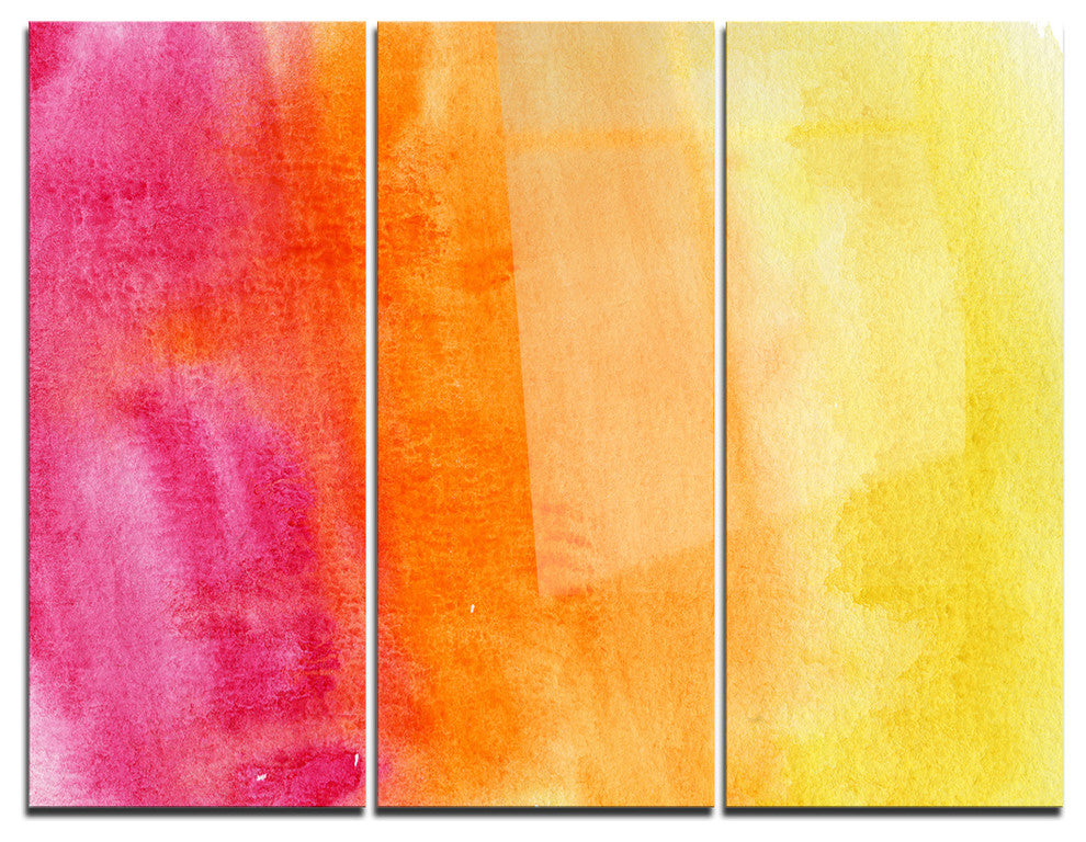 "Yellow, Purple Meet Orange" Glossy Metal Wall Art, 3 Panels, 36"x28"