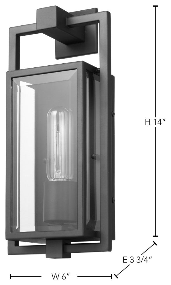 Exhibit 1-Light Small Wall Lantern, Matte Black/Clear Beveled Glass