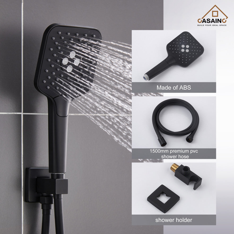 9inch Shower System Brushed Nickel Dual Head Waterfall Shower Bar System, Matte Black