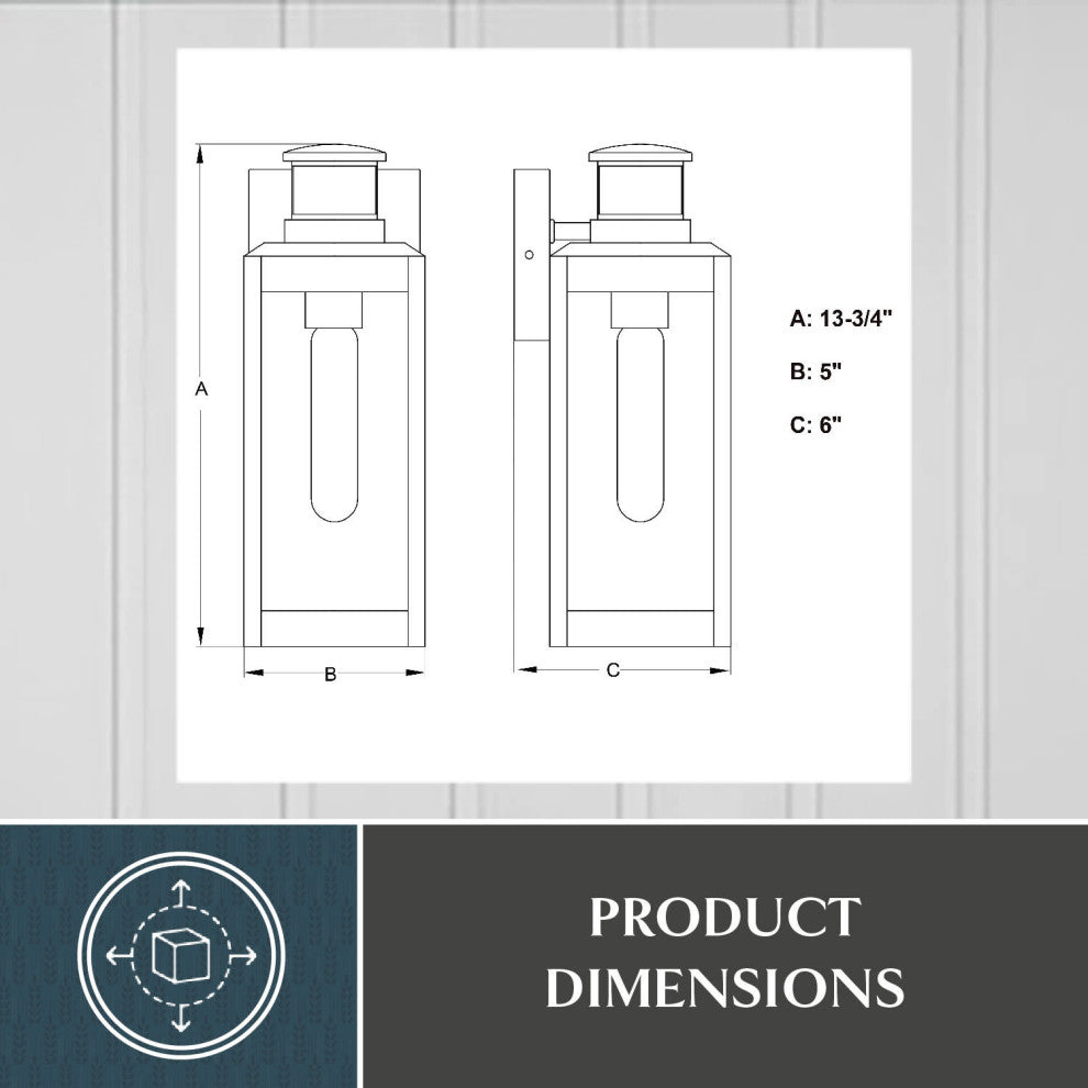 Kinzie Black Motion Sensor Dusk to Dawn Outdoor Wall Light Fixture Clear Glass, 5"wx13.75"hx6"d