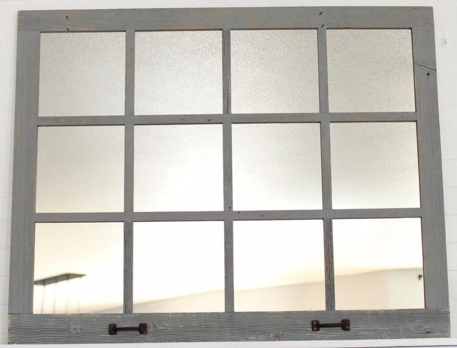 Farmhouse Mirror, 12-Window Panes, Gray