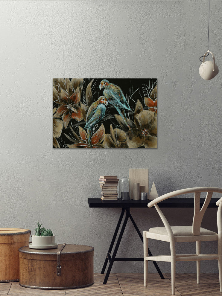 "Little Couple Blue Birds II" Framed Painting Print, 24"x16"