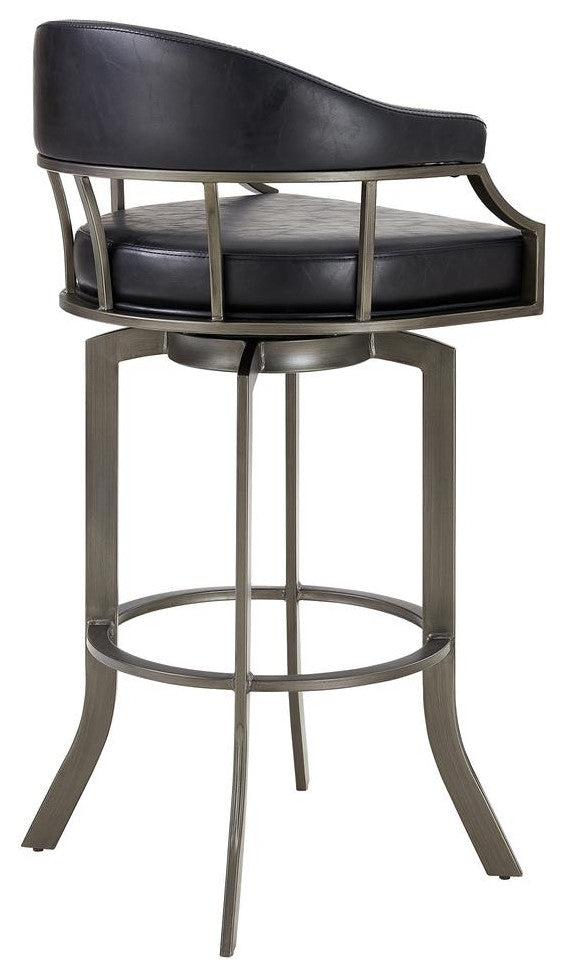 Pharaoh Swivel 26 Mineral Finish and Black Faux Leather Bar Stool