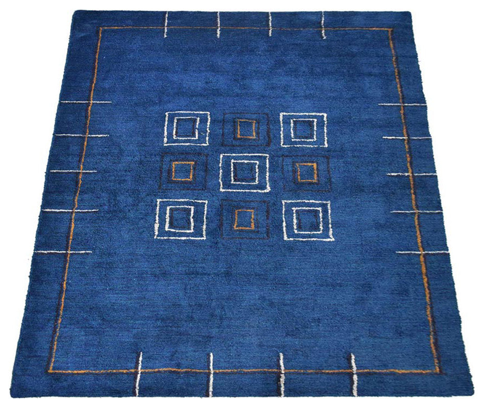 HAND KNOTTED LOOM SILK ECO-FRIENDLY AREA RUG -9'x12',Rectangle,Blue,Contemporary