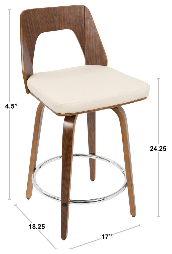 LumiSource Trilogy Counter Stool, Walnut/Brown PU Leather, Set of 2