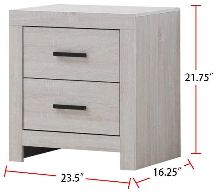 2 Drawers Wood Nightstand, Coastal White