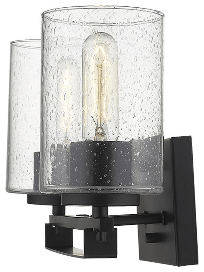 Black Metal and Textured Glass Two Light Wall Sconce
