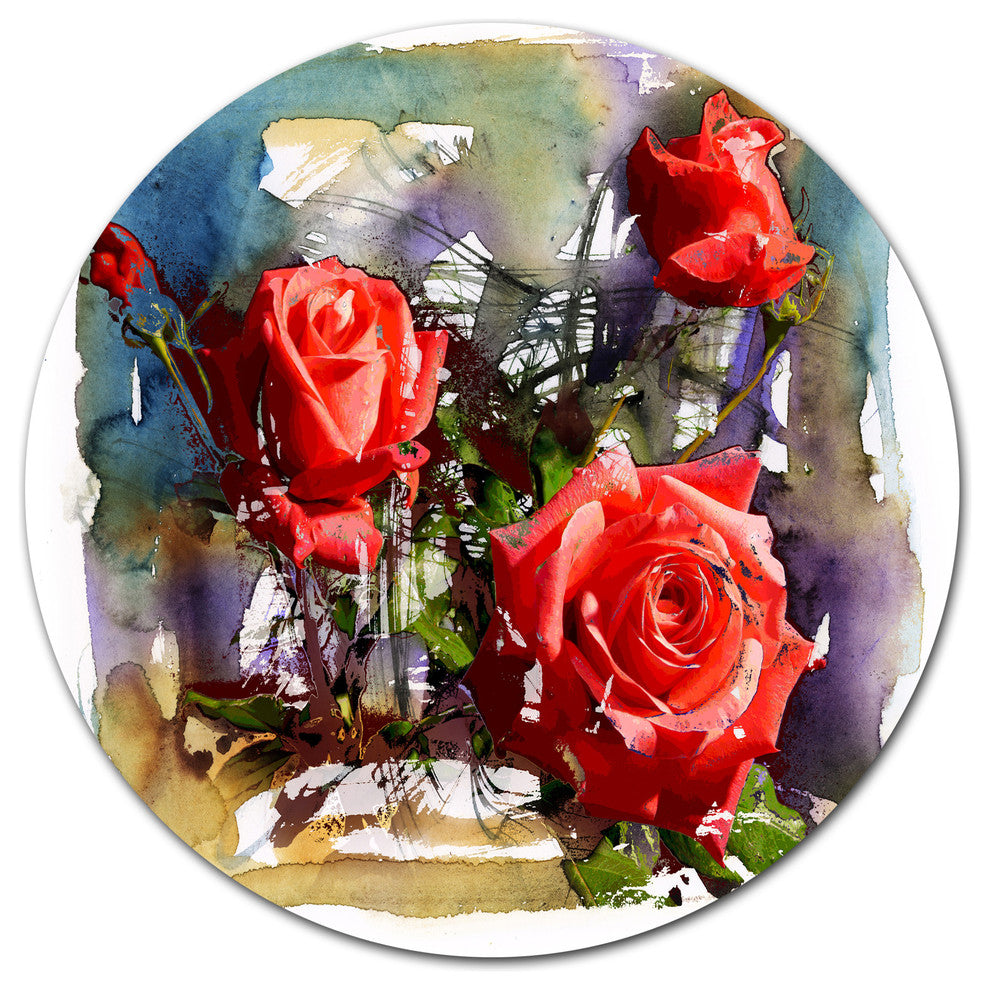 Red Roses Composition, Floral Round Wall Art, 11"