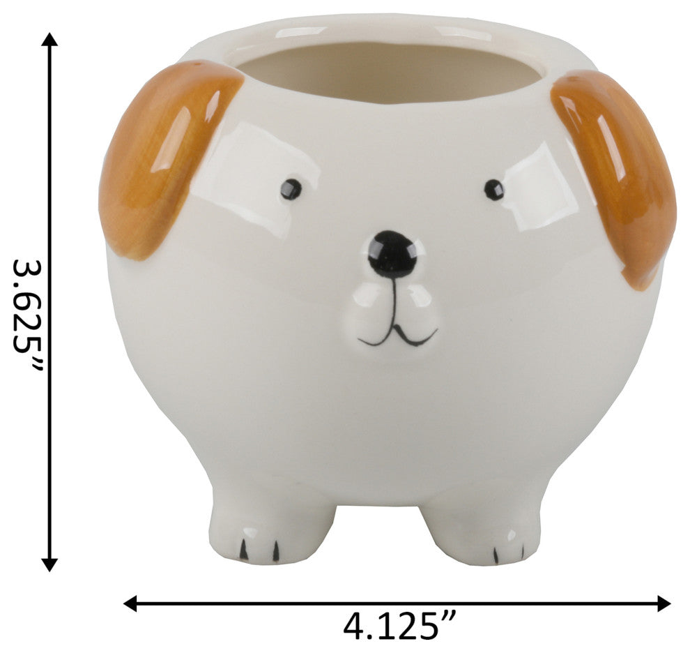 4" Brown Dog Ceramic Empty Planter