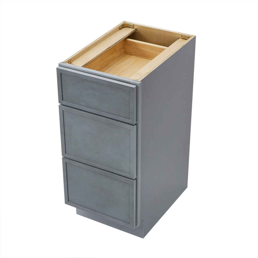 Vanity Art Birch Plywood Single Base Storage Cabinet, Smoky Gray, 15 Inch (3 Drawers)