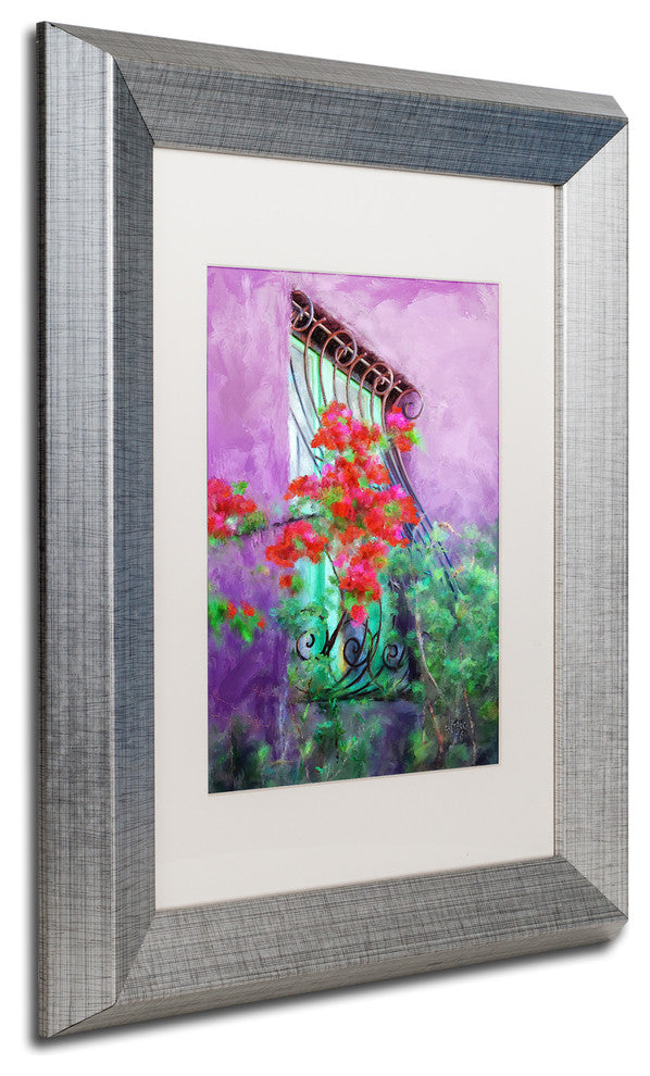 Lois Bryan 'Painted Rose Covered Window' Art, Silver Frame, White Matte, 11"x14"