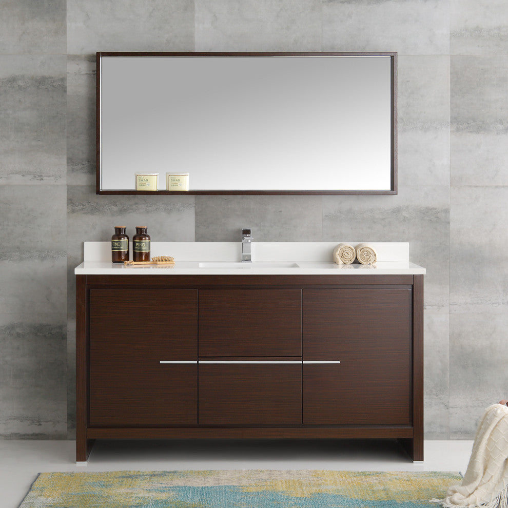 Fresca Allier 60" Wenge Brown Modern Single Sink Bathroom Vanity With Mirror
