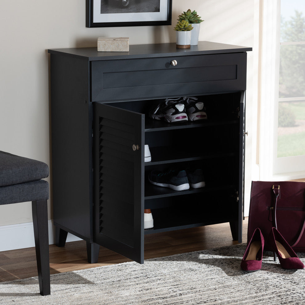 Aretha Dark Gray 4-Shelf Wood Shoe Storage Cabinet With Drawer