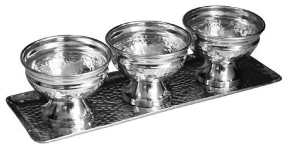 Hammered Serving Tray With Oblong Bowls