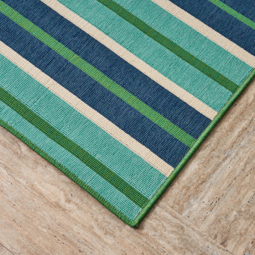 GDF Studio Celia Outdoor Geometric  Area Rug, Blue and Green, 8'x11'
