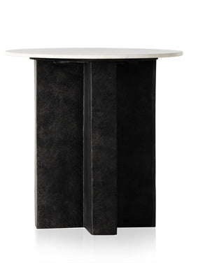 Terrell Round End Table-Plsh White