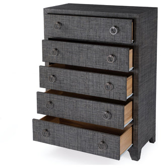 Bar Harbor 5 Drawer Raffia Dresser, Charcoal Raffia