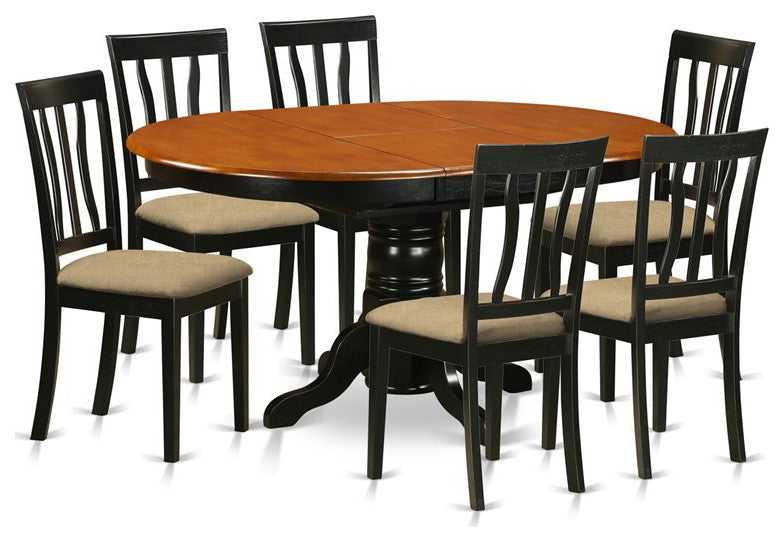 Jolene Dining Table Set, Black and Cherry, 7 Pieces, Microfiber