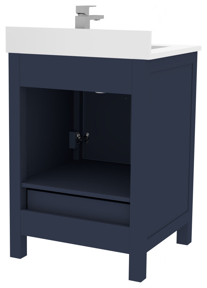 Rooh Bathroom Vanity, Navy Blue, 24", Vanity, Countertop, Sink
