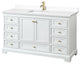 60" Single Bath Vanity, White, White Cult. Marble Countertop, Sink, Gold Trim