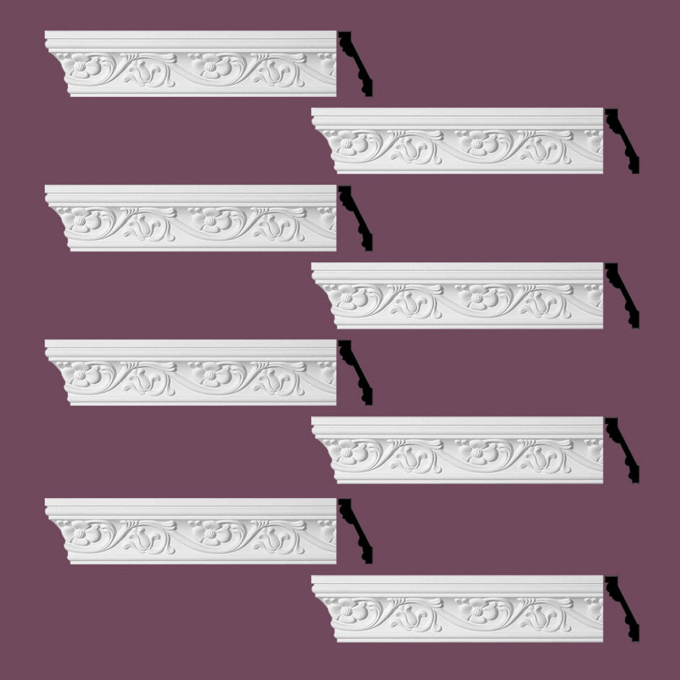 Ornate Cornice White Urethane Sainte Anne Design 8 Pieces Totaling 768" Length