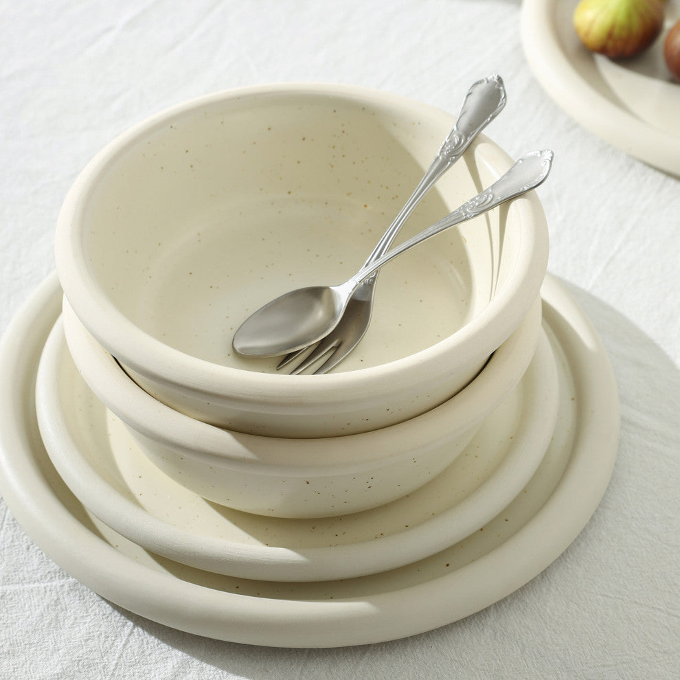 Stone Lain Capri Stoneware 24-Piece Dinnerware Set, White