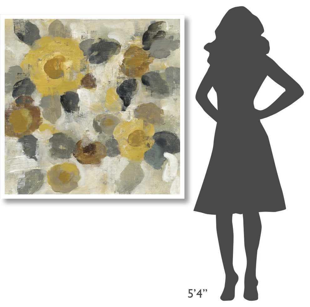 "Neutral Floral Beige II Yellow Flowers" Print by Silvia Vassileva, 42"x42"