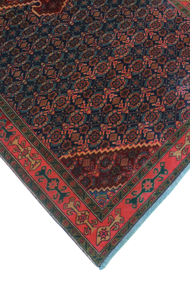 Fine Vintage Distressed Kirman Burgundy/Navy Runner, 4'3x9'3