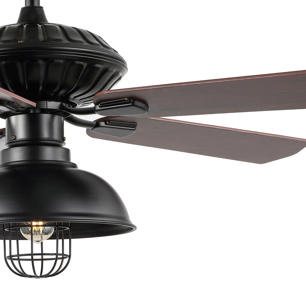 Ashton 52" 1-Light Farmhouse Iron Dome Shade LED Ceiling Fan With Remote, Black