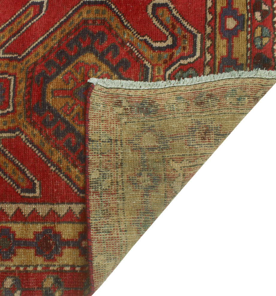Fine Vintage Distressed Mattie Red/Navy Runner, 3'0 x 9'10