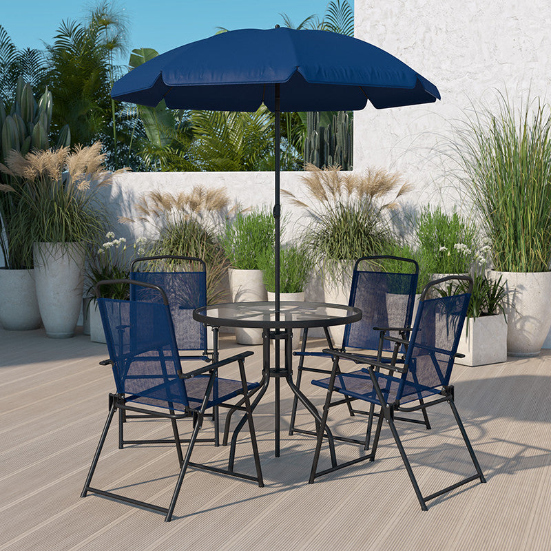 6PC Navy Patio Set & Umbrella