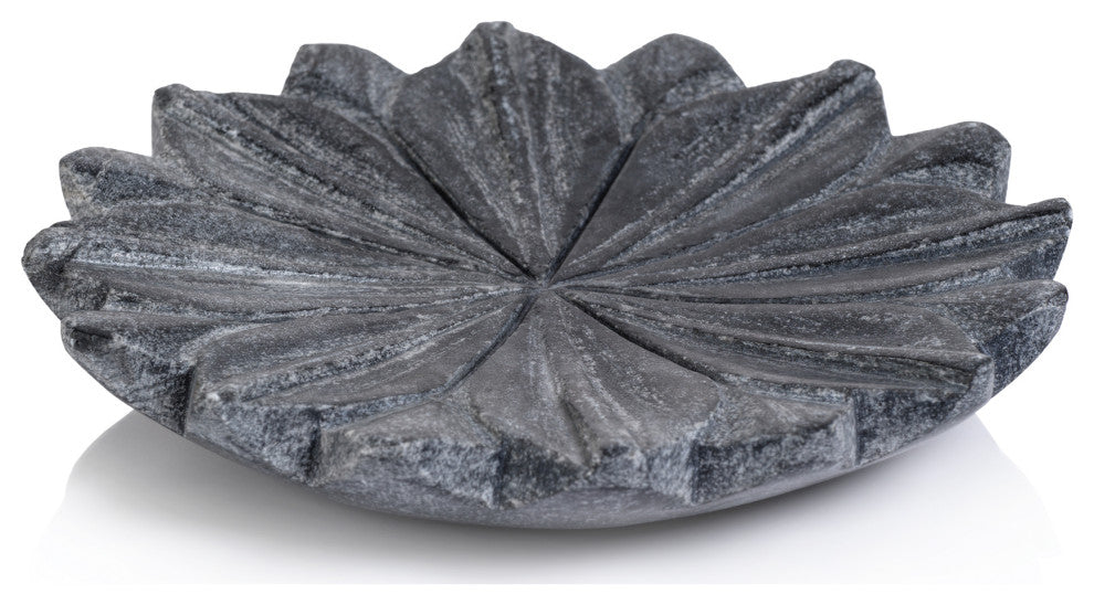 Kara 2-Piece Lotus Marble Decorative Dish Set, Gray