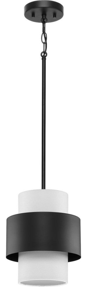 Silva Collection One-Light Matte Black White Linen Shade Pendant
